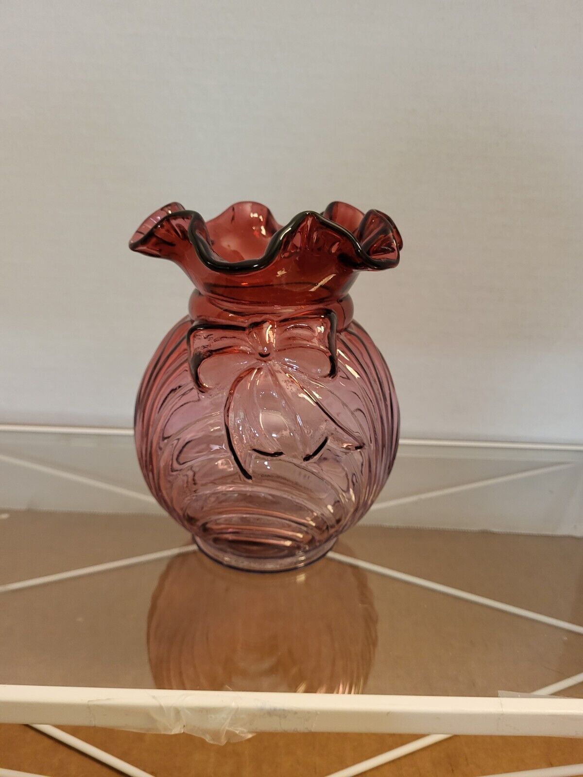 Fenton Art Glass Country Cranberry Caprise Vase Bow