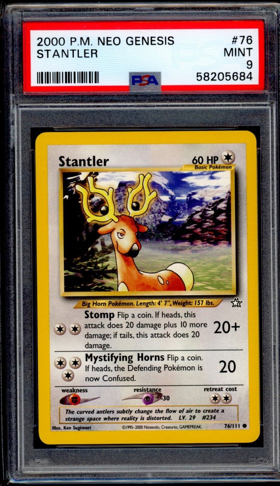 PSA 9 Stantler 2000 Pokemon Card 76/111 Neo Genesis