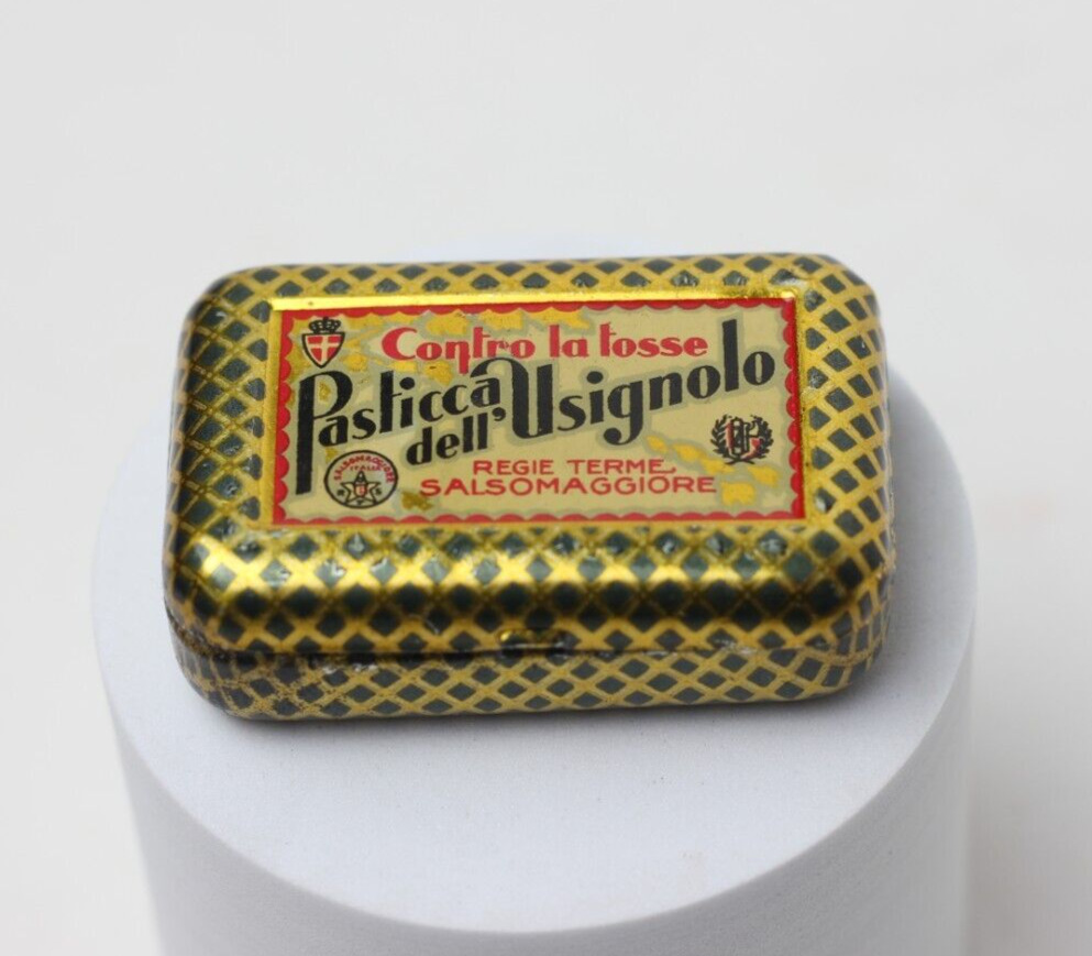 Antique Tin Box Drops Pasticca dell Usignolo Nightinlale Cough 1930's