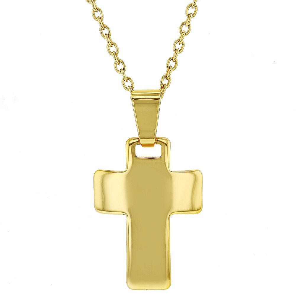 18k Gold Plated Plain Small Pendant Cross Necklace for Kids 16