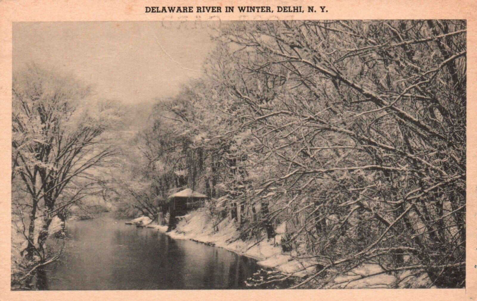 Postcard NY Delhi New York Delaware River in Winter 1952 Vintage PC f7658
