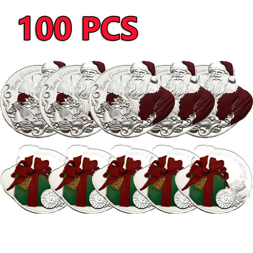 100PCS Santa Claus Round Novelty Collectible Merry Christmas Commemorative Coin