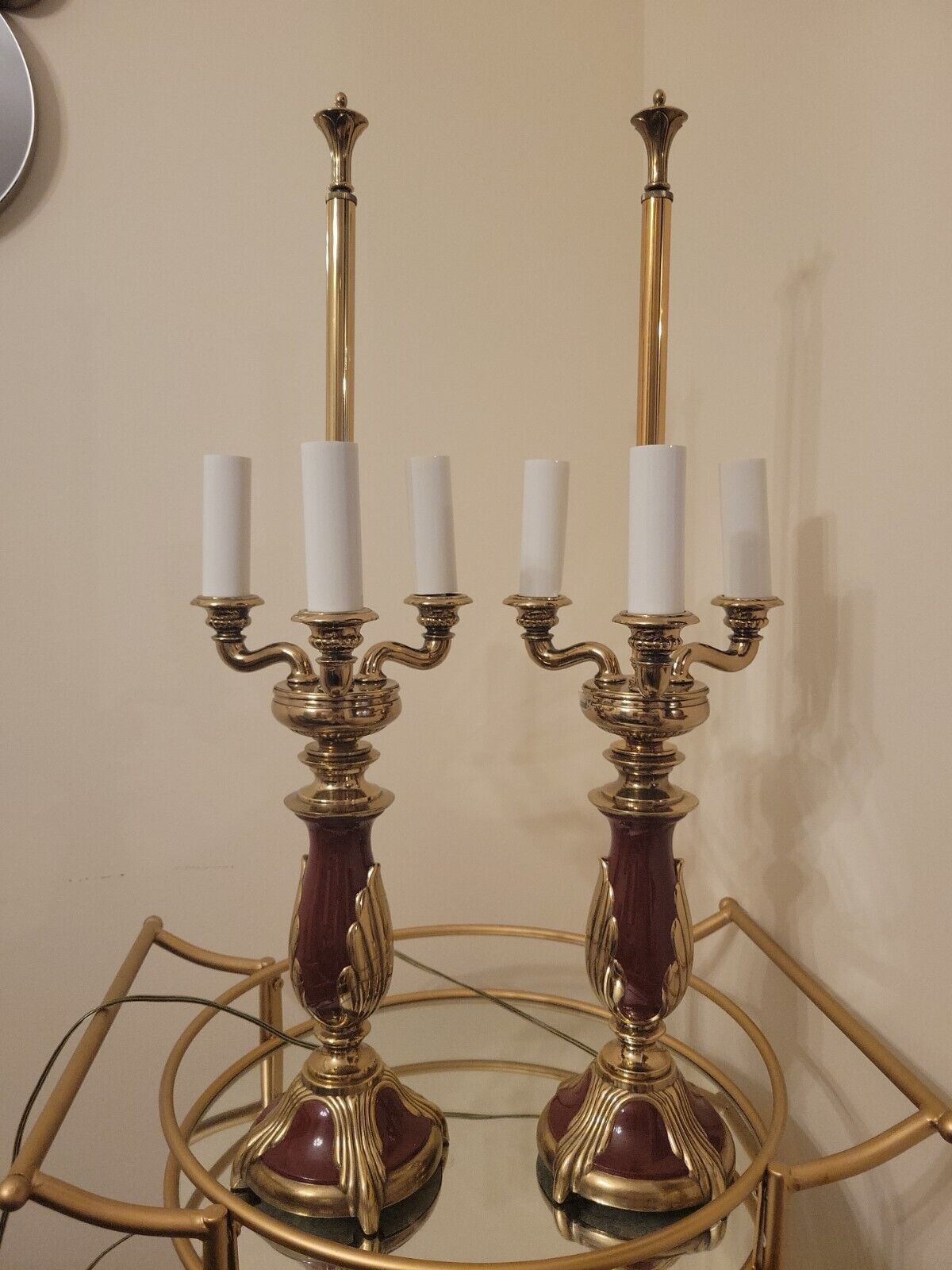 Pair of 2 Vintage Rembrandt 3-Light Candle Brass Heavy Lamps