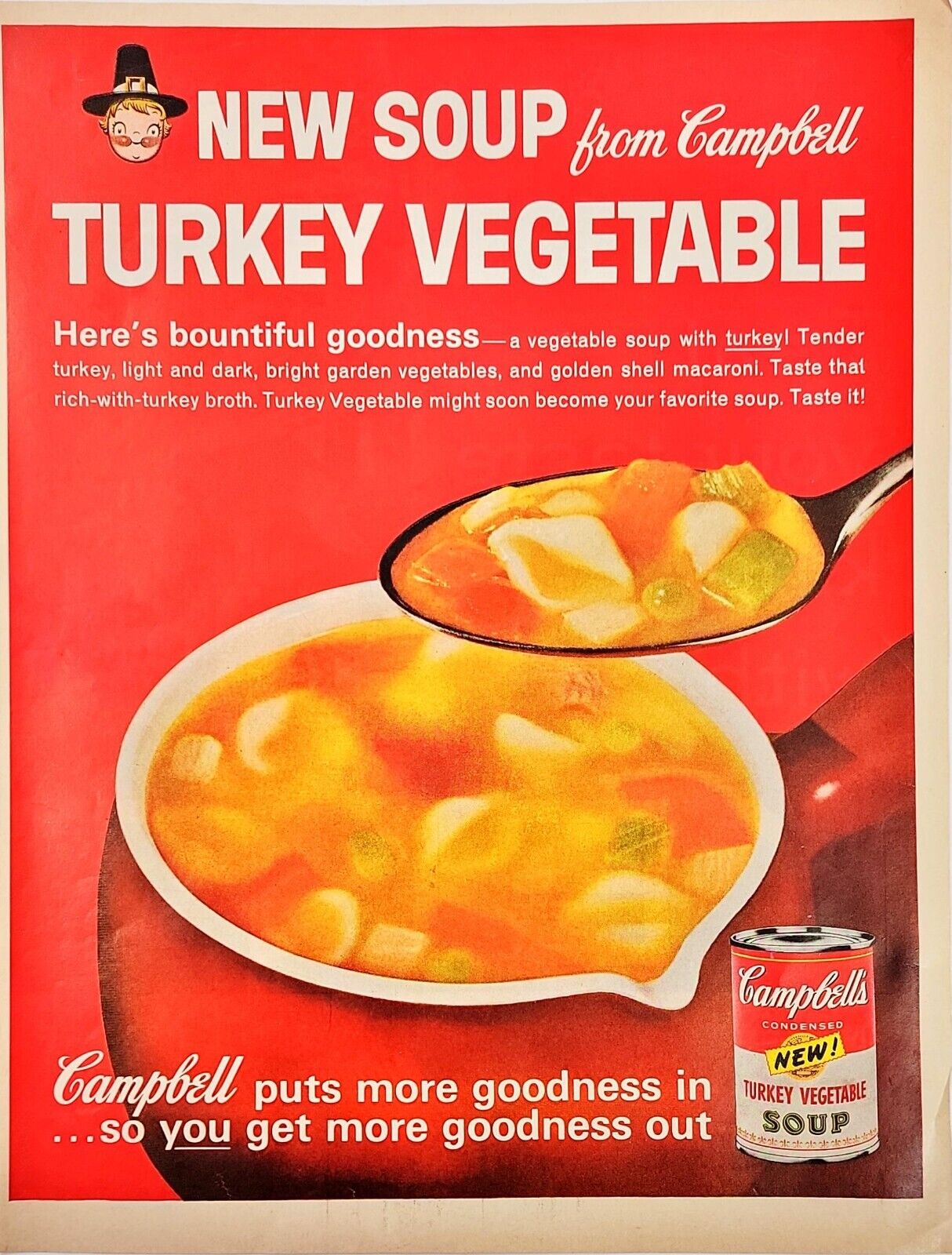 Vintage Jan 1963 Print Ad 10x13 New Soup From Campbell Turkey Vegetable Color