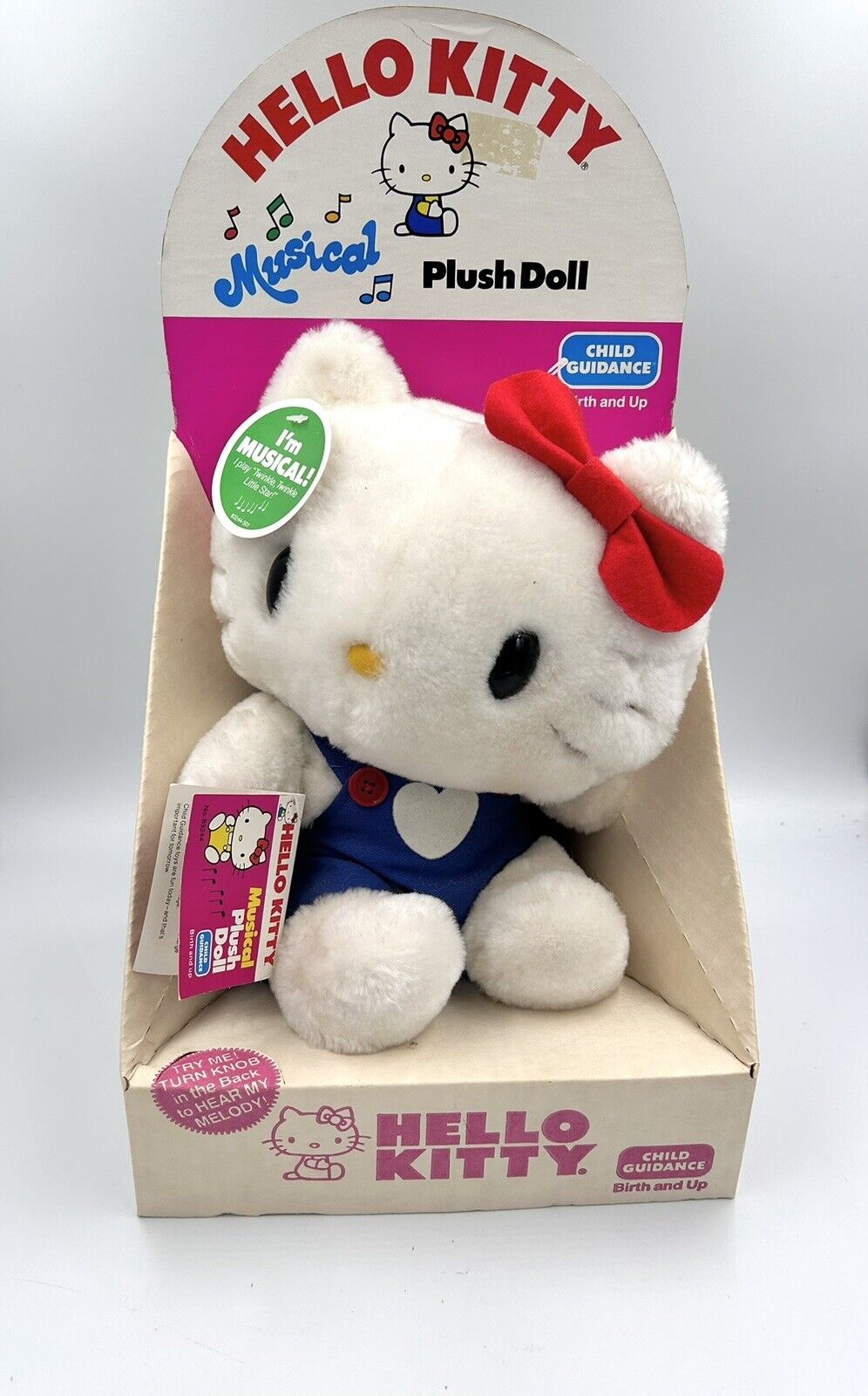 NIB VINTAGE Musical Box Hello Kitty Child Guidance Plush Stuffed Animal 1983 NEW