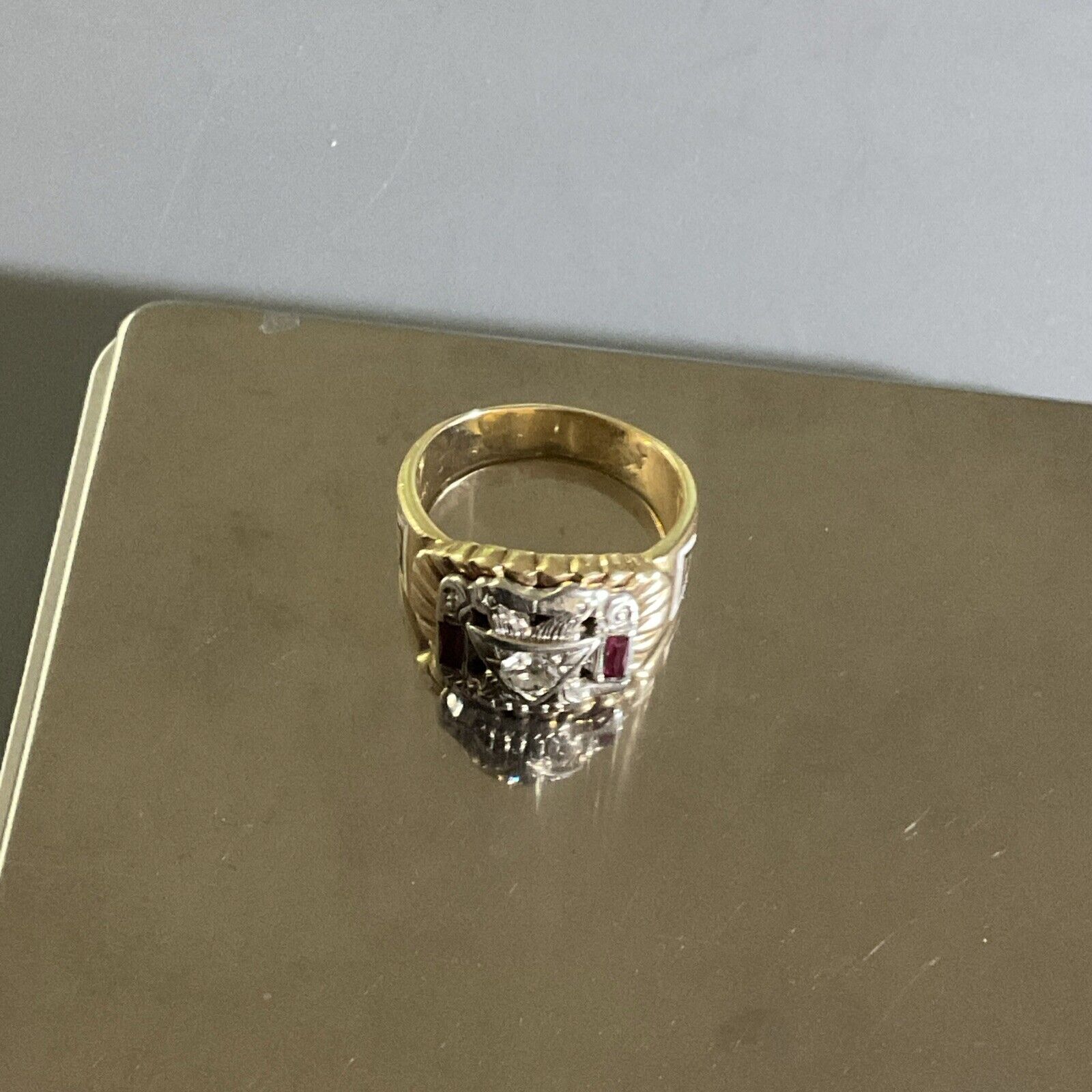 14k Gold 0.30 CTW Diamond 32nd Degree Masonic Ring Scottish Rite 12.0 Grams
