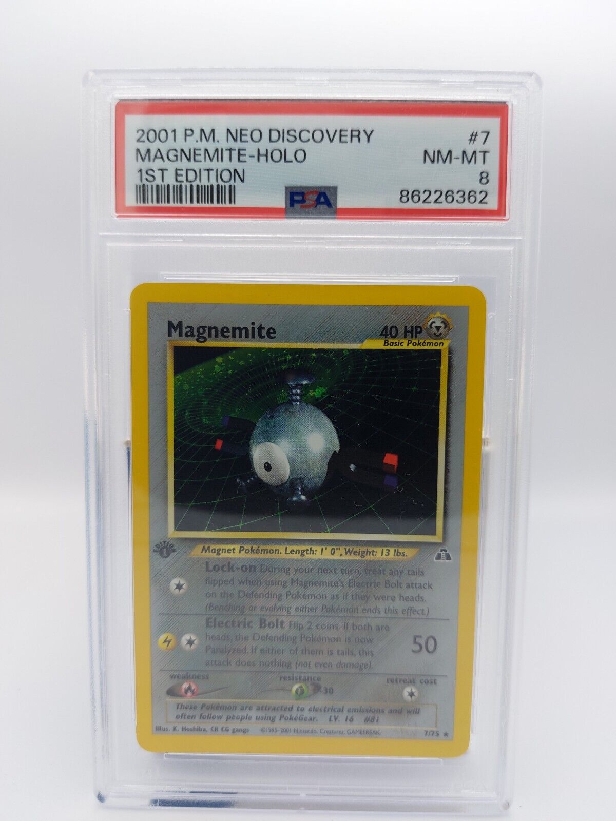 PSA 8 Magnemite 7/75 Unlimited Neo Discovery  Pokemon Card Near MINT Holo