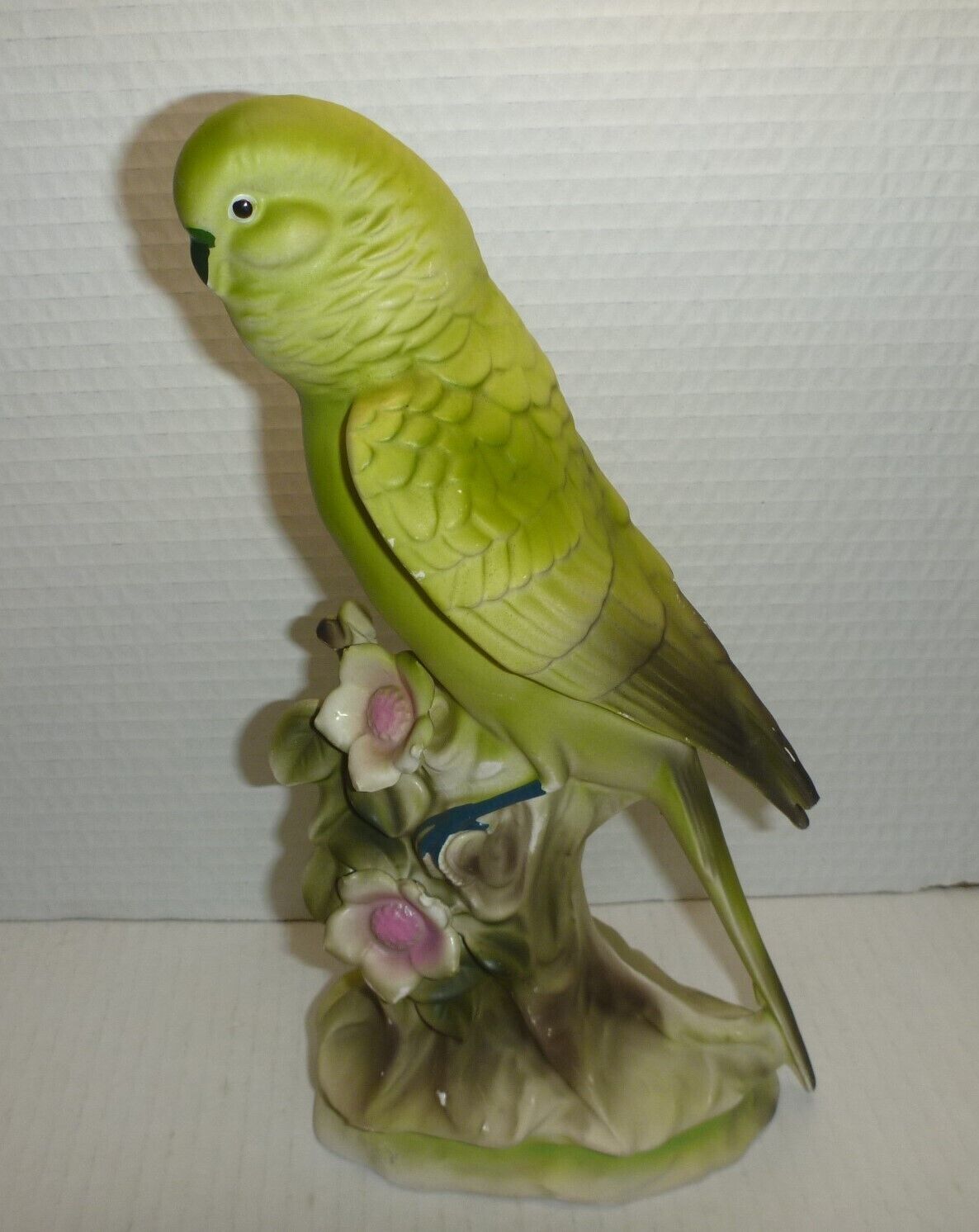 Vintage Pacific 10.5” Ceramic Green Parrot with Flowers Made In Japan