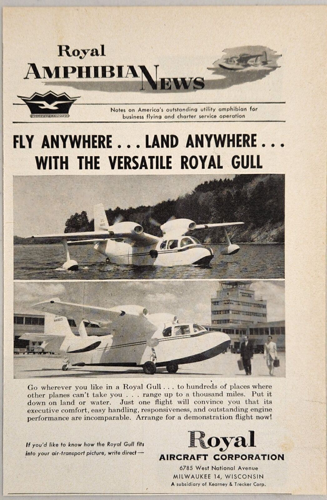 1956 Print Ad Royal Gull Amphibious Airplanes Made in Milwaukee,Wisconsin
