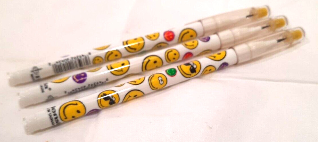 3X Rare Vintage 80\'s BENSIA non sharpening pencils SMILE FACE Taiwan, NOS