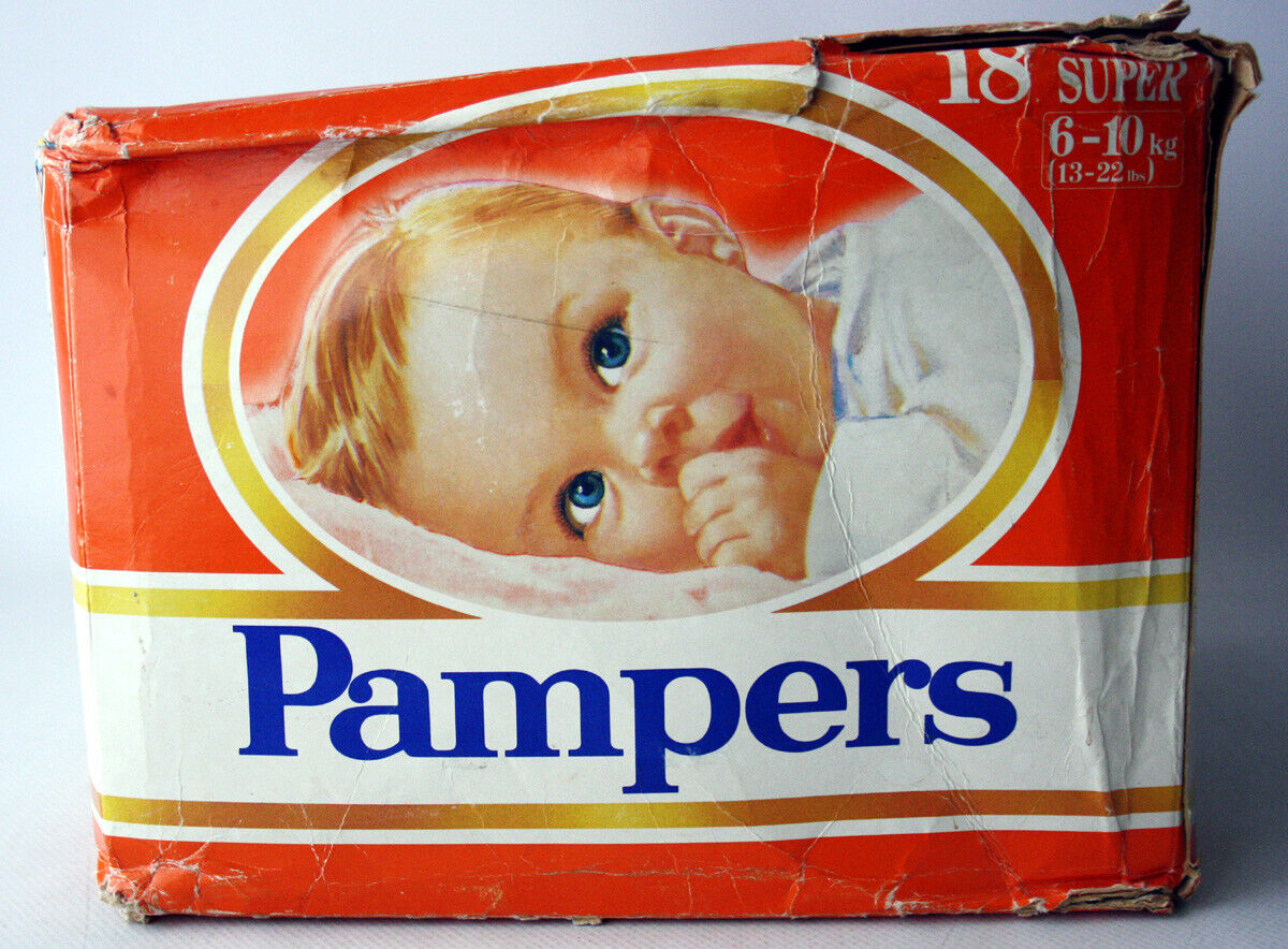 VERY RARE VINTAGE 80\'S PAMPERS 18 SUPER 6-10kg 13-22 lbs W. GERMANY NEW 