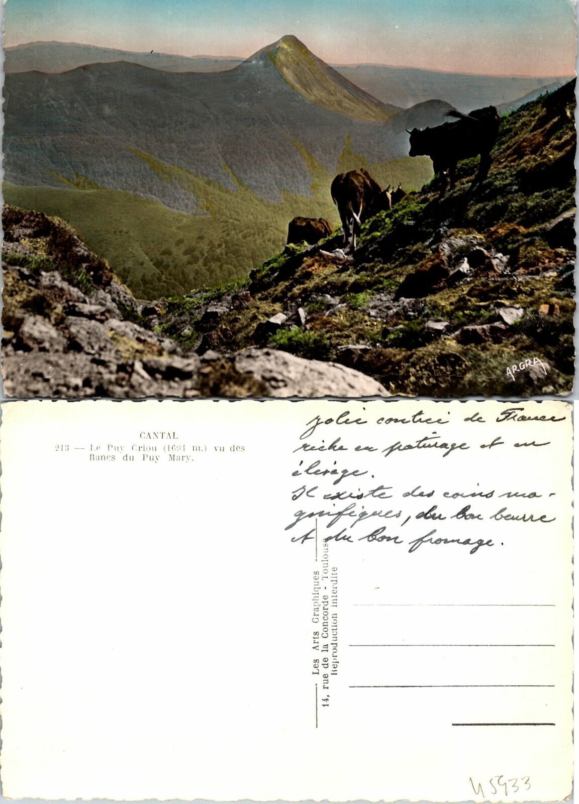 Cantal France Puy Mary Postcard Unused (45933)