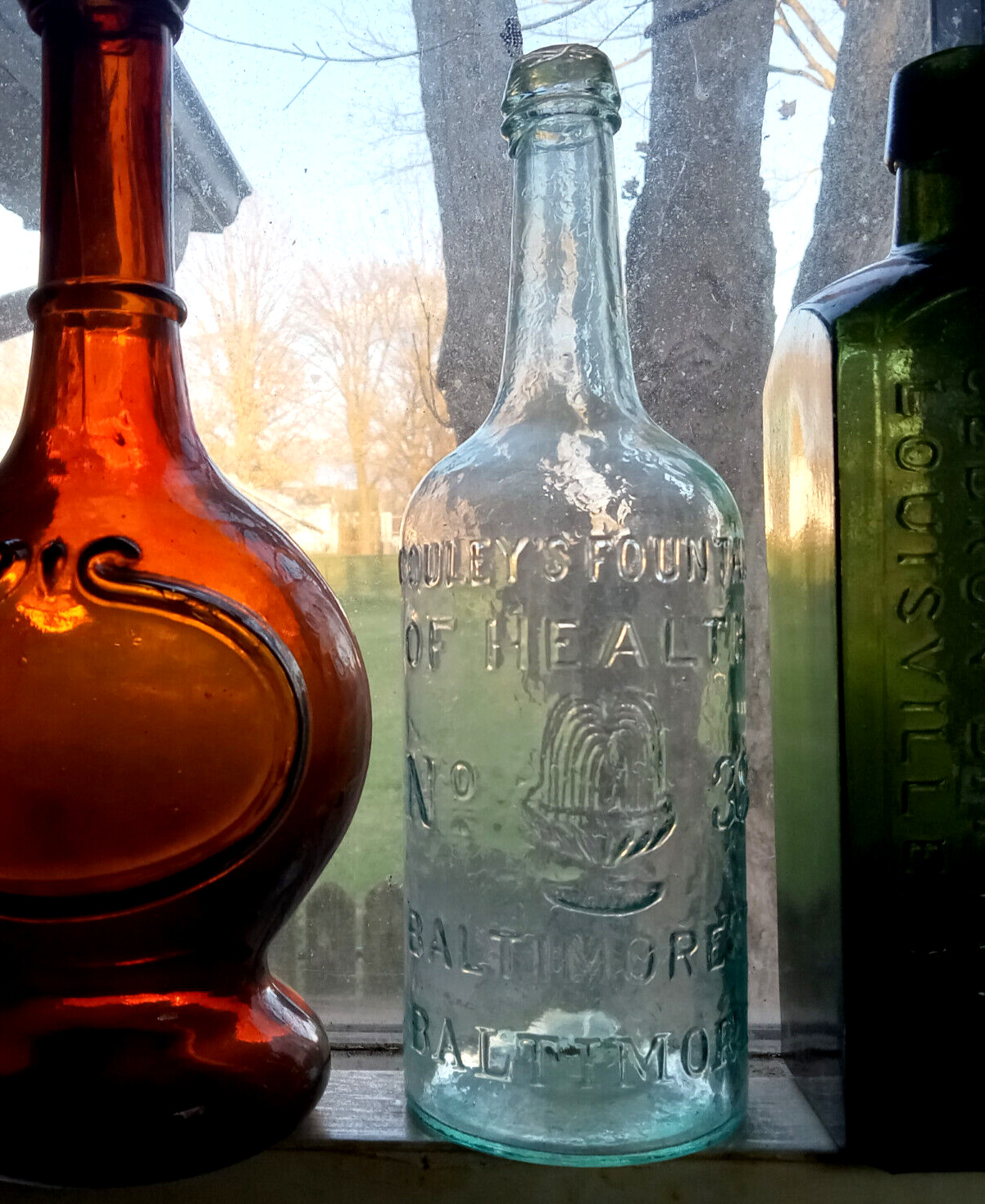 OPEN PONTIL GOULEY\'S FOUNTAIN OF HEALTH BALTIMORE RARE 1840s BITTERS BOTTLE