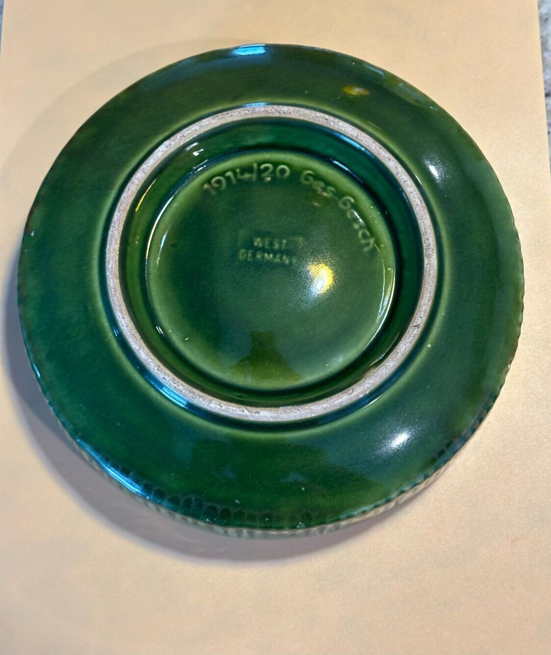 Vintage Ges Gesch West Germany, 1914/20 Dk Green Cigar Ashtray Candle Pottery