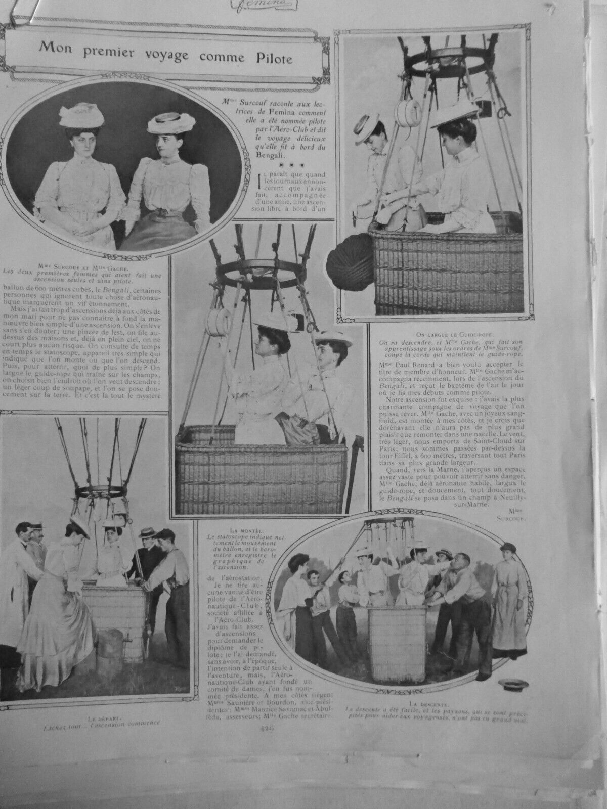1906 Woman Pilot Mrs. Surcouf 4 Old Newspapers