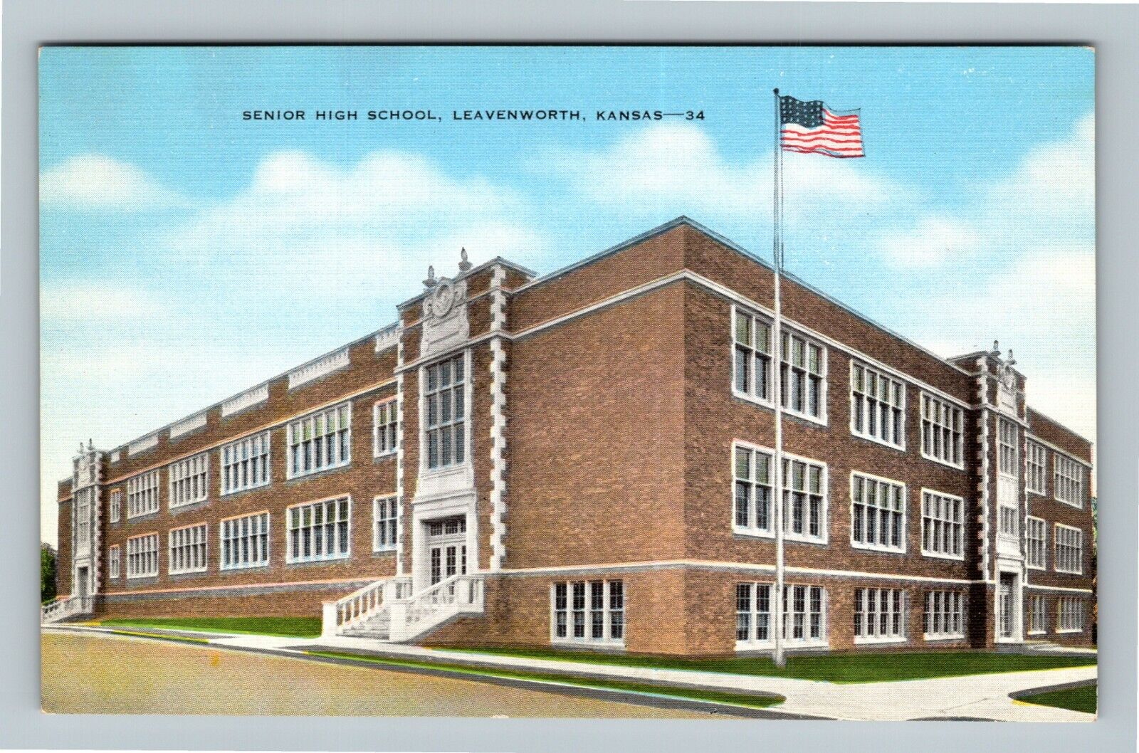Leavenworth KS, Senior High School, Kansas Vintage Postcard