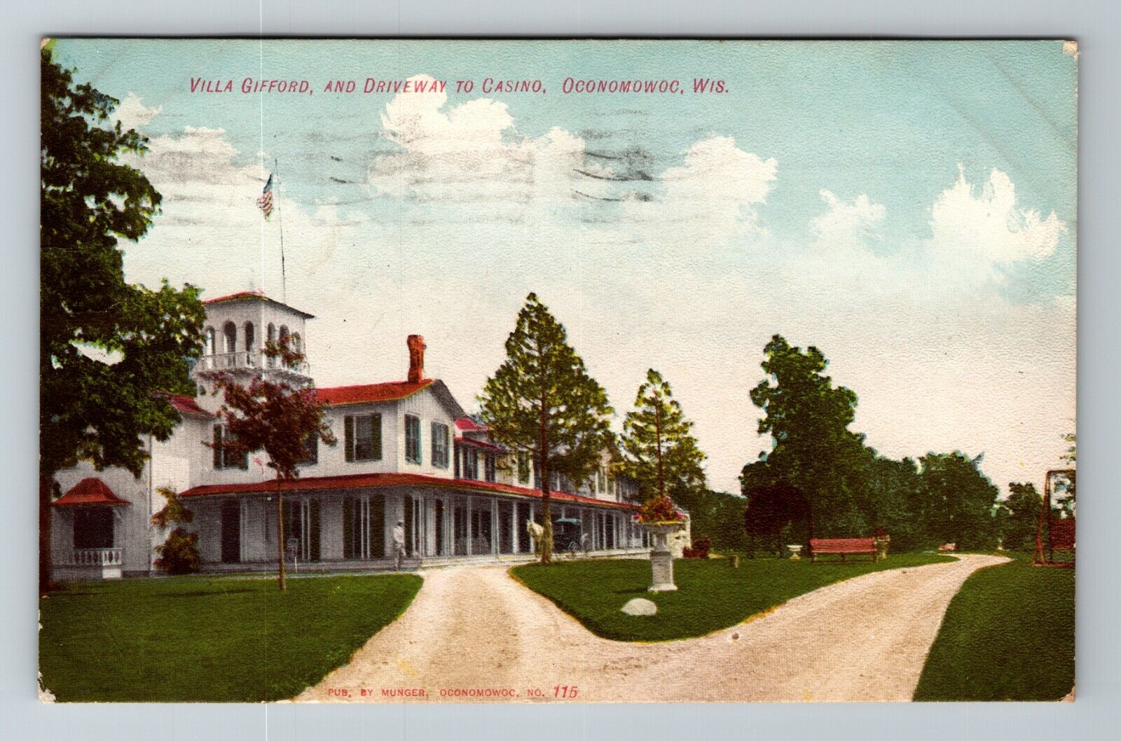 Oconomowoc WI-Wisconsin, Villa Gifford & Driveway to Casino, Vintage Postcard
