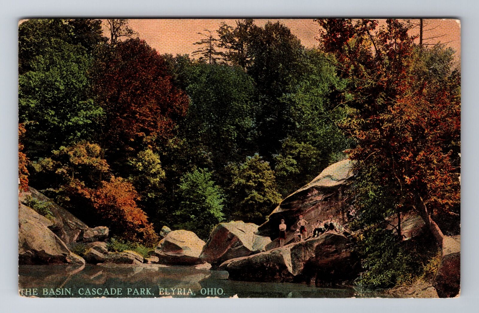 Elyria OH-Ohio, Cascade Park, the Basin, Antique c1914 Vintage Souvenir Postcard