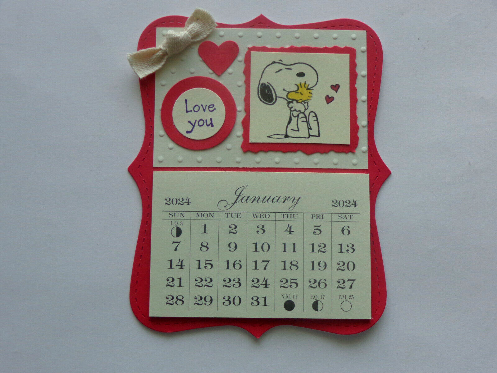 PEANUTS SNOOPY & WOODSTOCK HEART LOVE 2024 MINI MAGNETIC CALENDAR MONTHLY PAGES