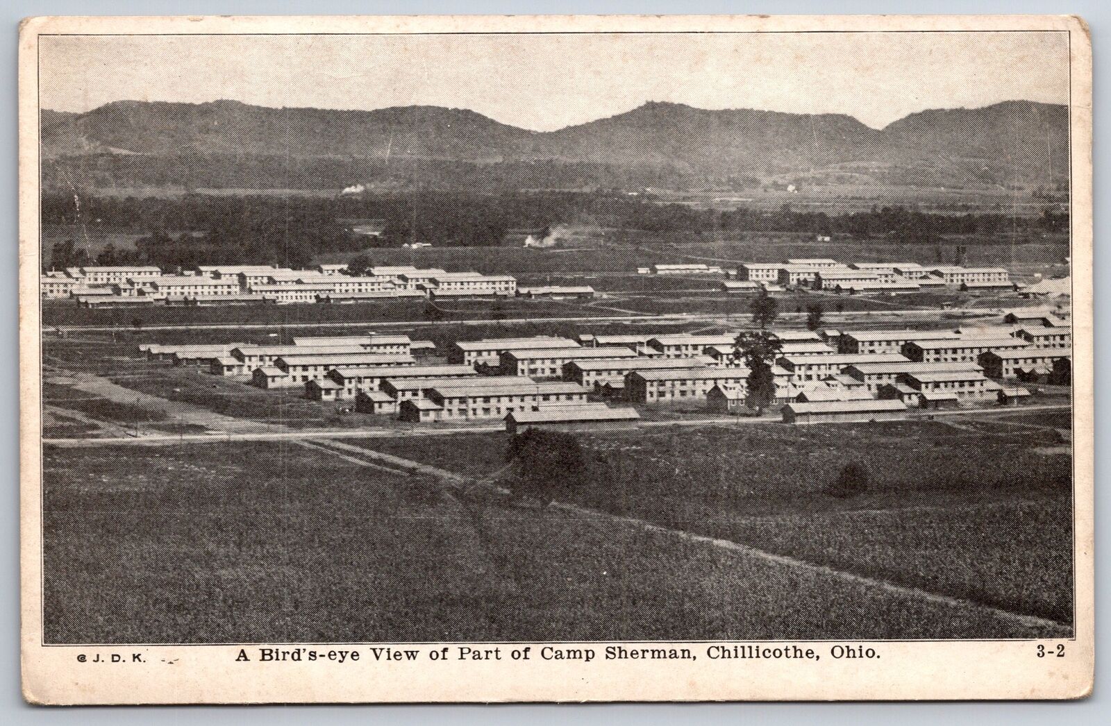 Chillicothe Ohio~Camp Sherman Birdseye View~1920s B&W Postcard