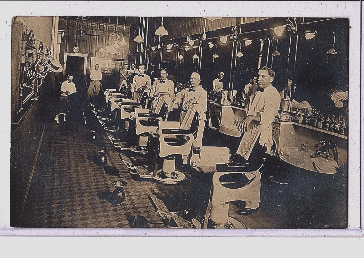 Real Photo Postcard RPPC- Barber Shop Black African American Attendant Hutchison