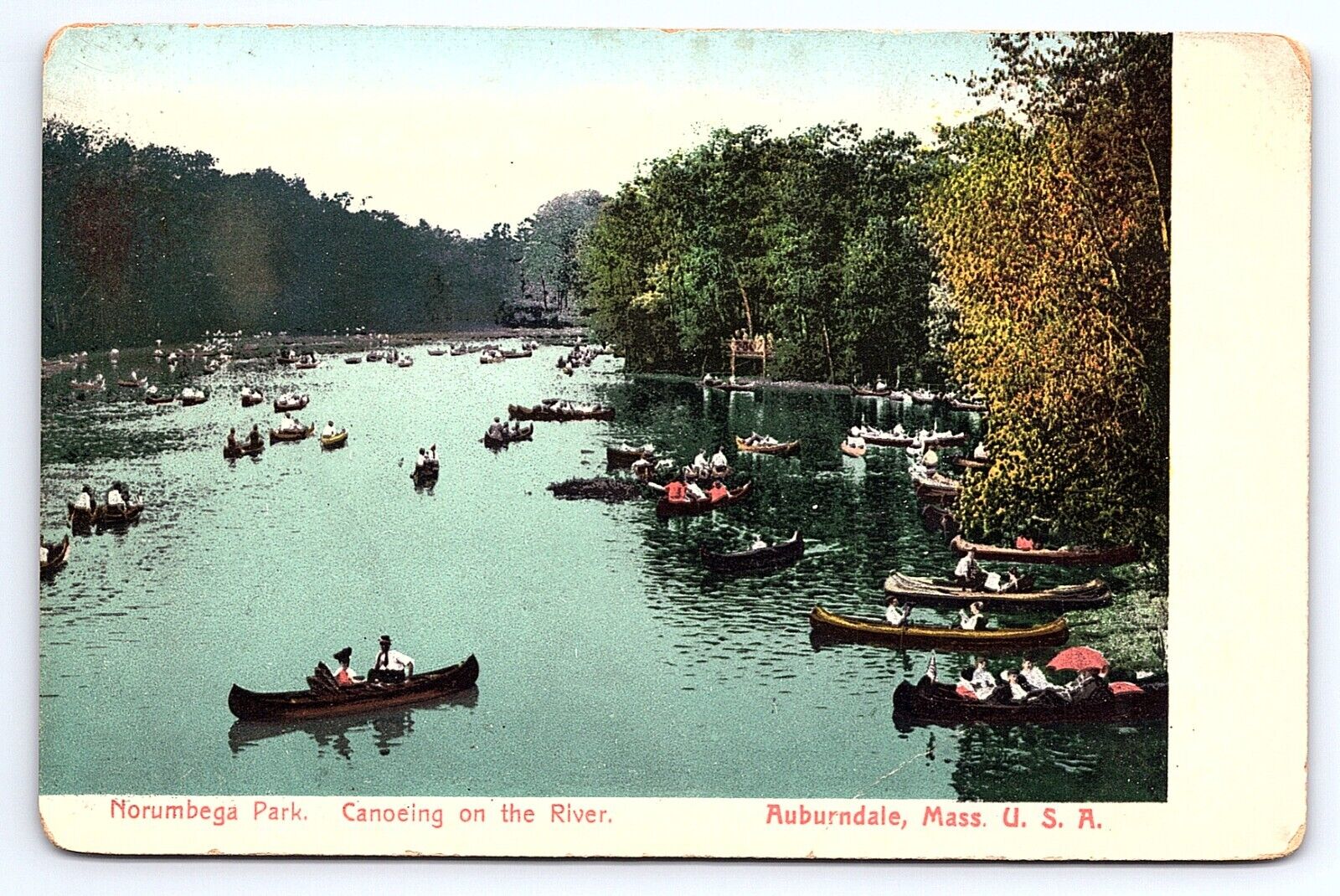 Postcard Norumbega Park Canoeing Auburndale Massachusetts