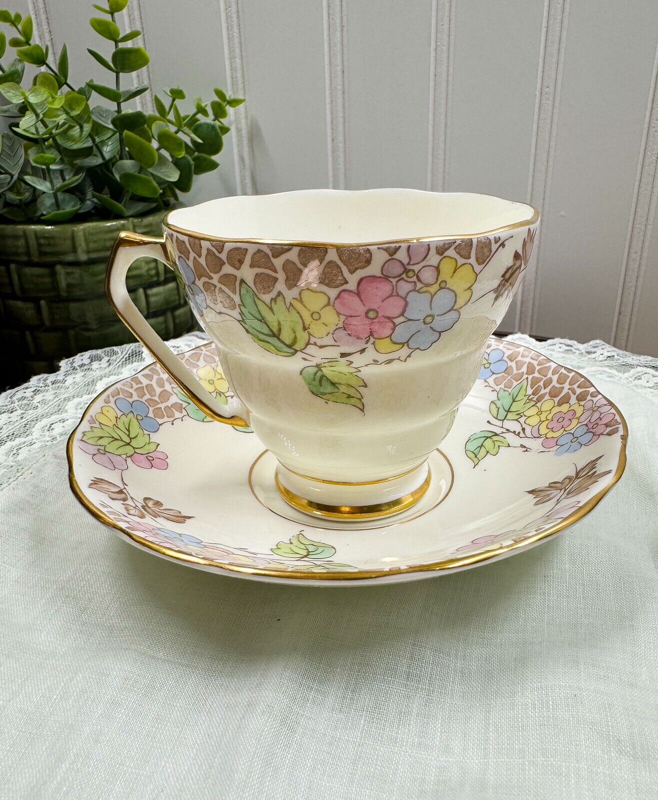 Vintage Samuel Radfords And Fenton ‘Cynthia’ Bone China Pastel Floral Teacup Set