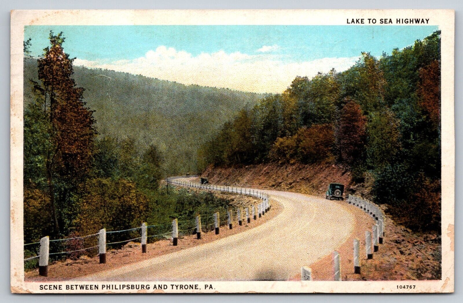 Postcard Pennsylvania Highway in Mountains near Phillipsburg & Tyrone c1934 9G