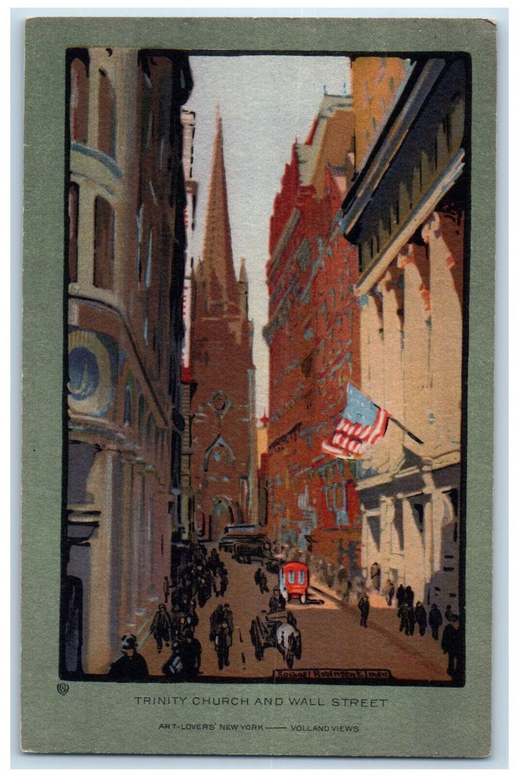 c1910 Trinity Church and Wall Street Volland Views New York City NY Postcard