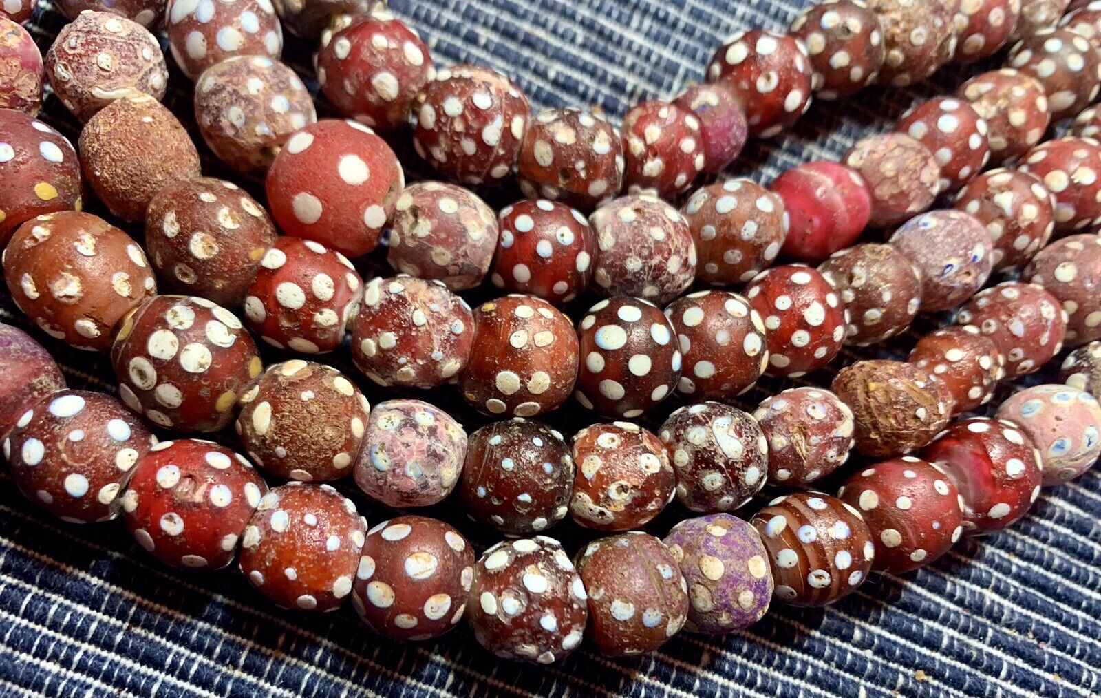 Amazing Antique Venetian Red Skunk Beads African Trade Beads