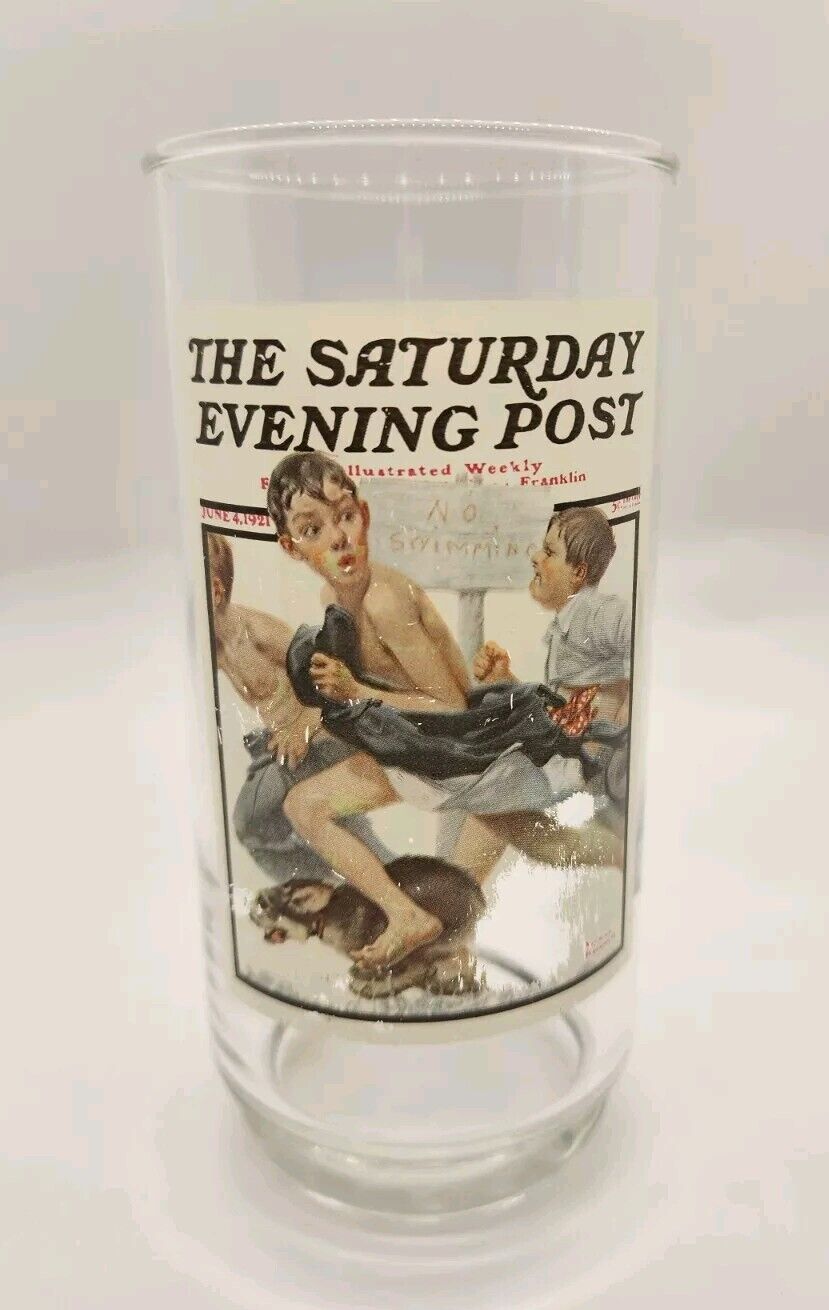 Vintage Norman Rockwell Saturday Evening Post No Swimming Glass - Arby\'s 1987