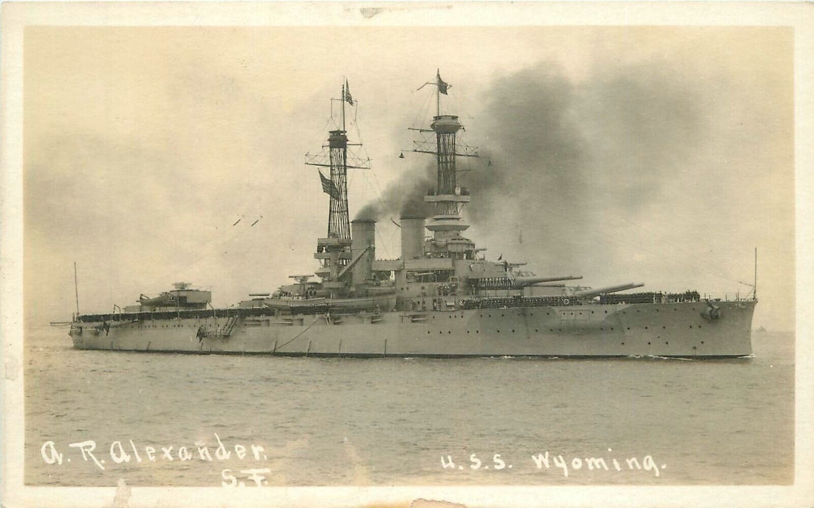 Postcard RPPC 1920s Wyoming Navy Military Battleship 23-7818