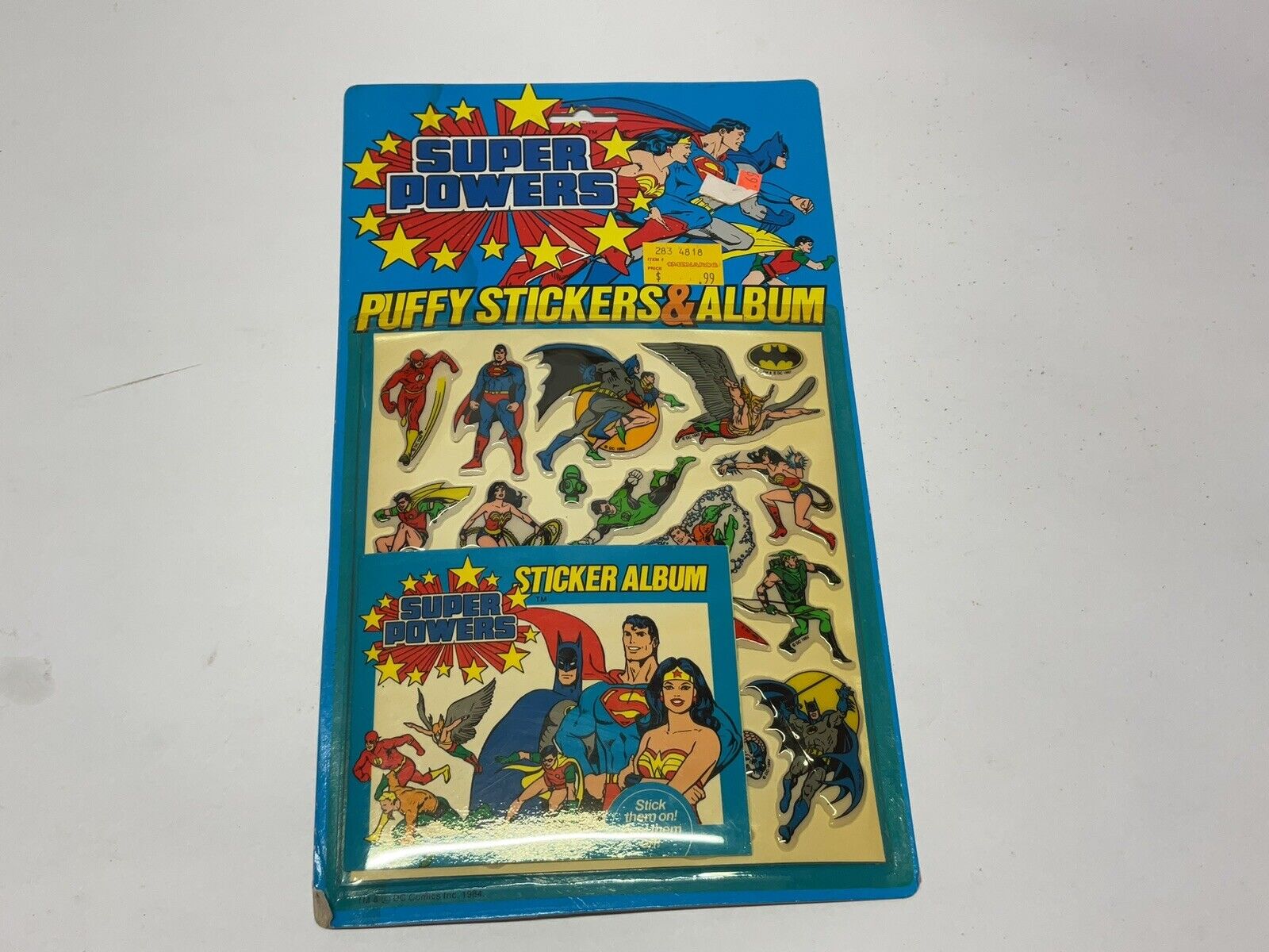 VINTAGE SUPER POWERS PUFFY STICKERS & ALBUM NEW 1984 DC Comics Superman Wonder