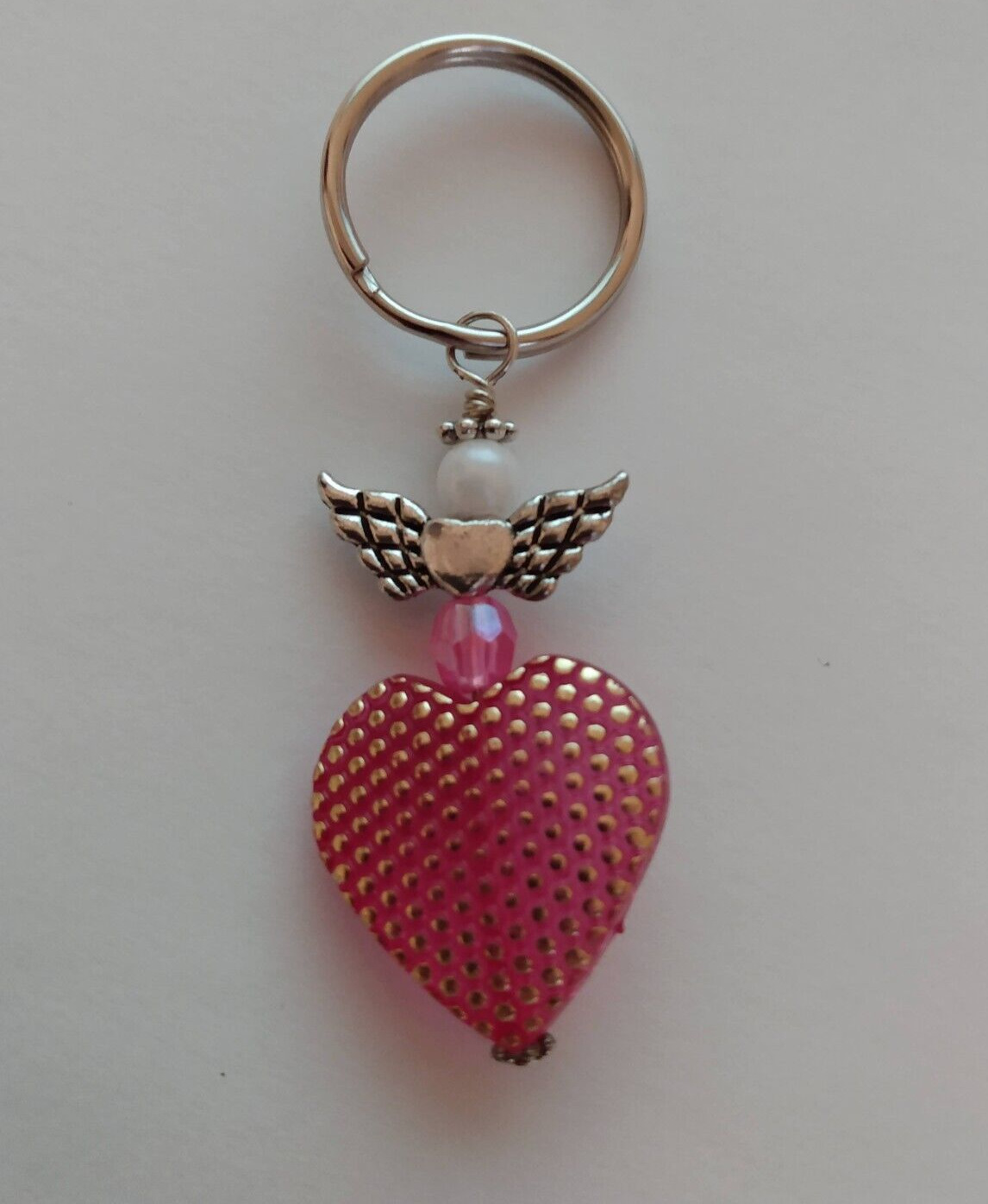 Pink Heart Angel Wings Keyring Charm