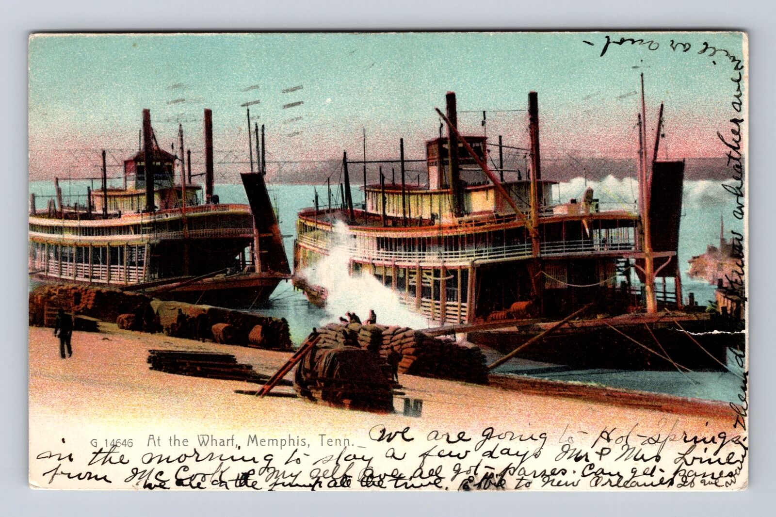 Memphis TN-Tennessee, Steamers Docked at the Wharf, Antique Vintage Postcard