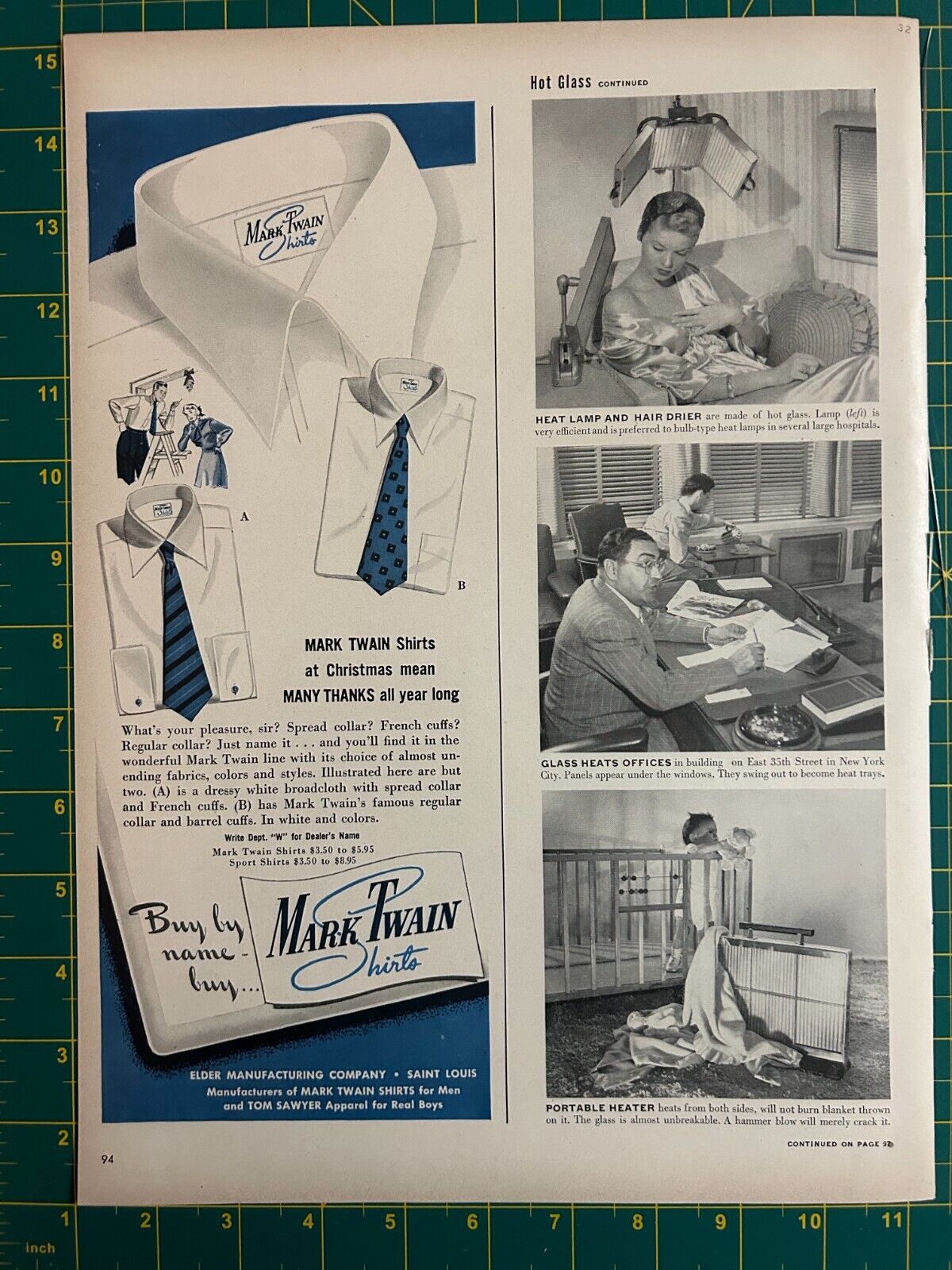 1948 Vintage Mark Twain Men\'s Dress Shirts Elder Manufacturing Co Print Ad O1