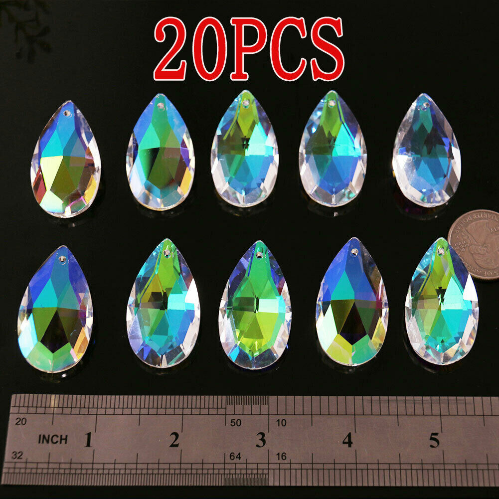 20Pc AB Top Crystal Lamp Prism Chandelier Pendant Suncatcher Ornament Christmas