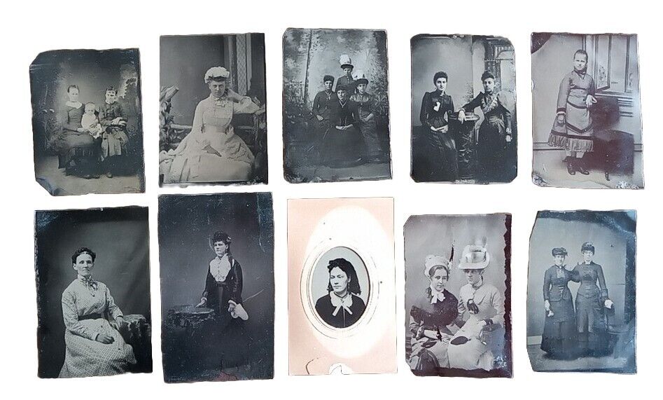 10 x RARE Antique Tin Type / Ferrotype photographs featuring Ladies