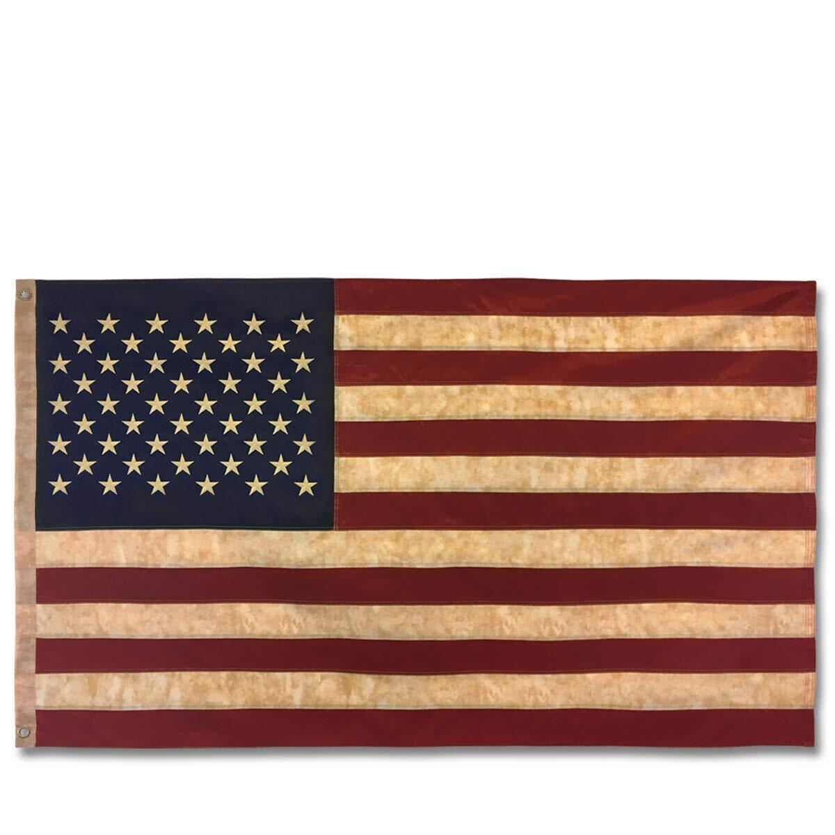 Embroidered Vintage American Flag- Premium Quality Oxford Poly - 3\'x5\' Vintag...