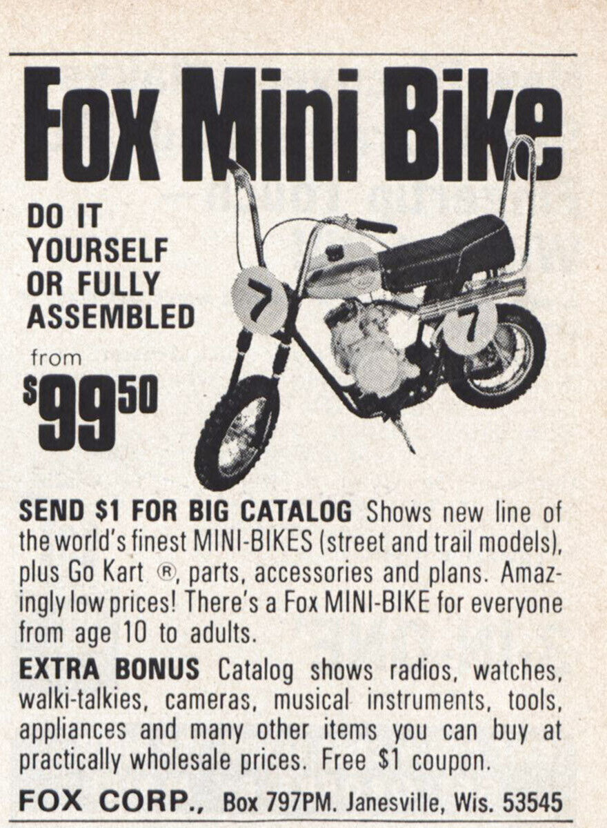 1969 Fox Mini Bike: Do It Yourself or Fully Assembled Vintage Print Ad