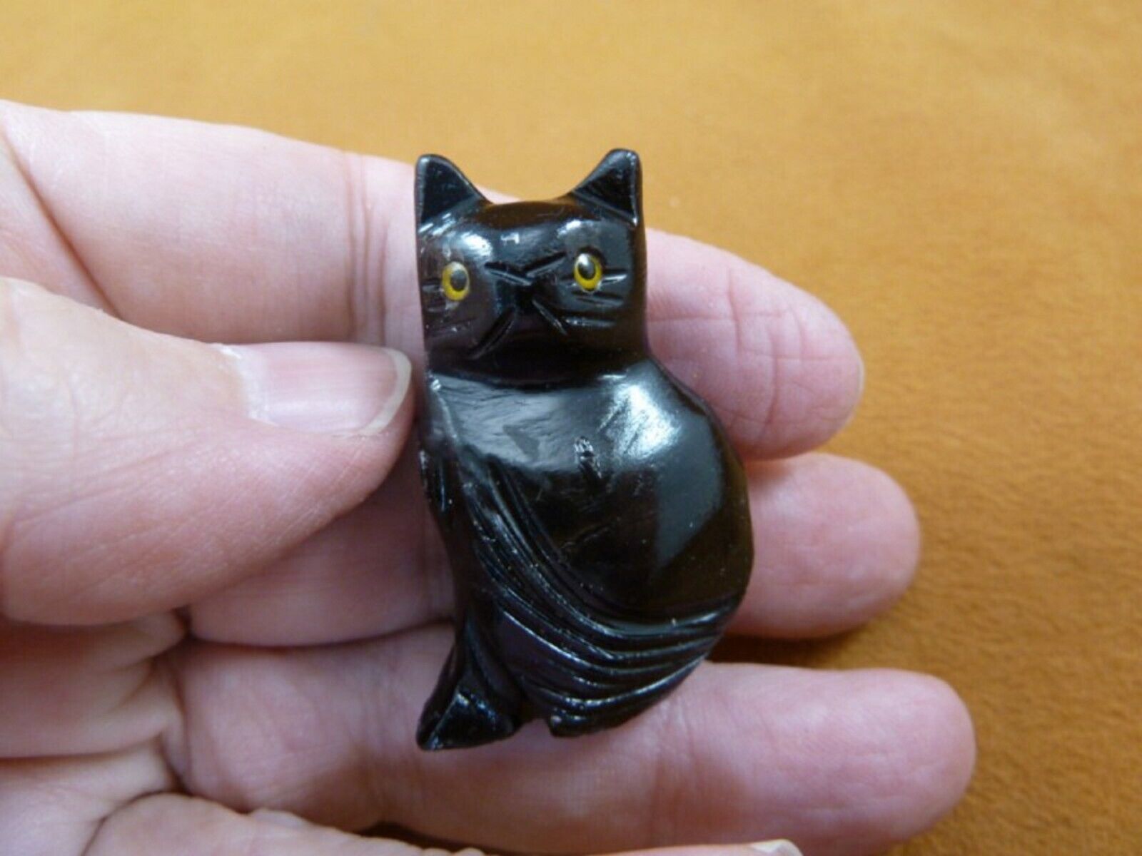 (Y-CAT-218) little BLACK ONYX KITTY baby kitten CAT stone figurine I Love Cats
