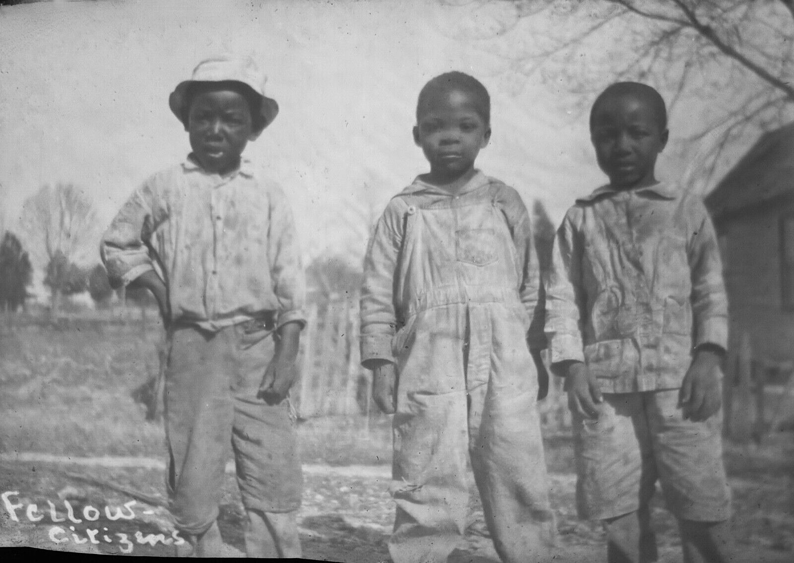 ANTIQUE MAGIC LANTERN SLIDE - PORTRAIT OF THREE YOUNG BLACK BOYS