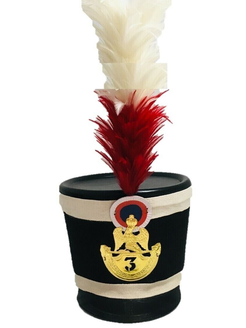 DGH® Napoleonic  White Shako Hat + White & Red Plume 3rd EMEASA