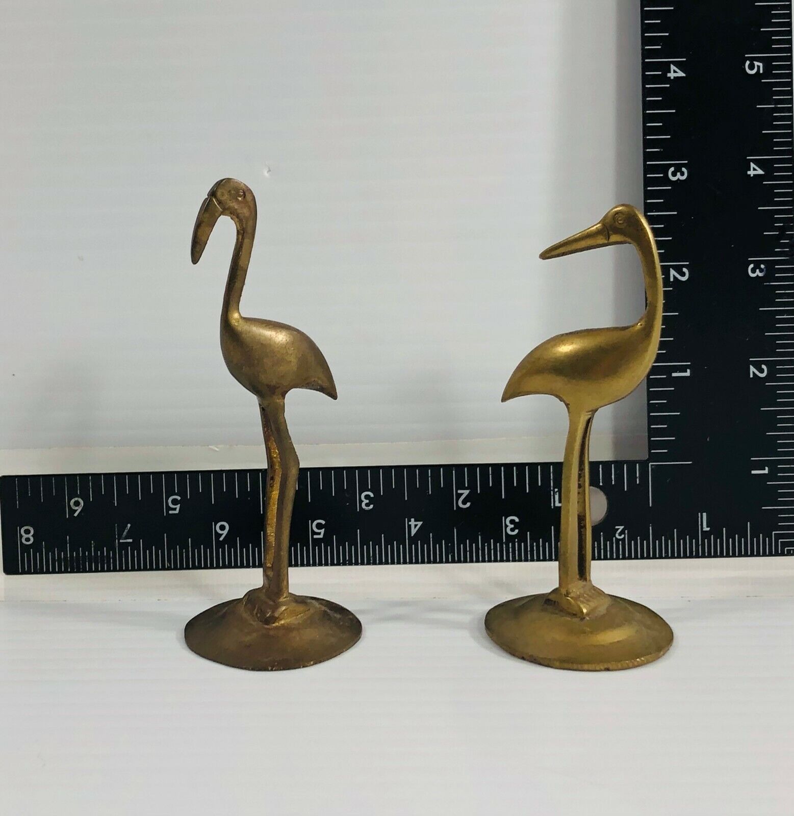 Vtg Leonard Pair Brass Flamingo Crane Heron Figurines Made in Korea 