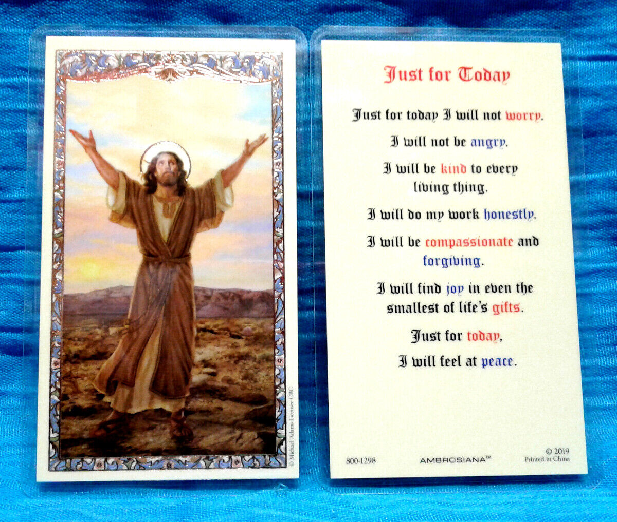 Christ in the Wilderness Just for Today LAMINATED Holy Card GILDED Gold JESUS