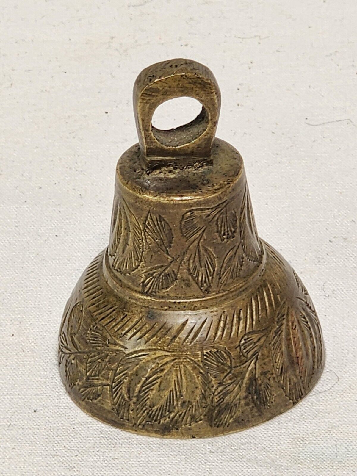 Vtg Brass Bell Etched Floral 1950s Mid Century Modern Engraved MCM Collectible 