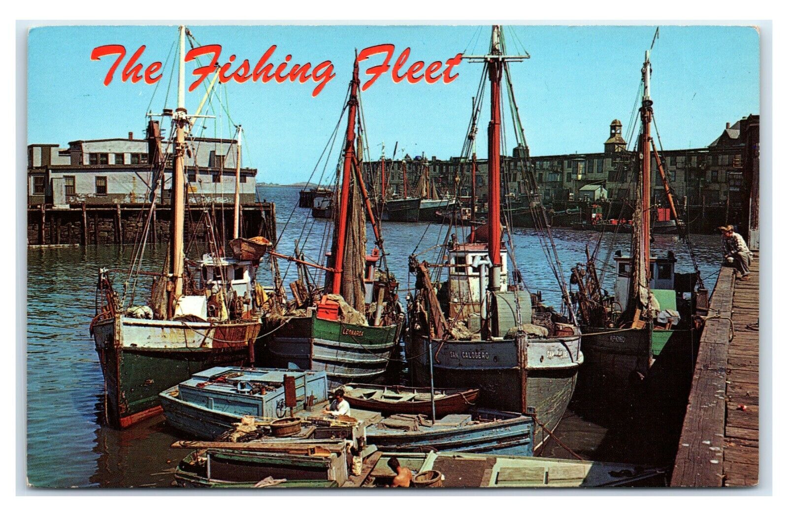 Postcard Colorful Fishing Fleet at Boston Fish Pier, Mass MA1 *2