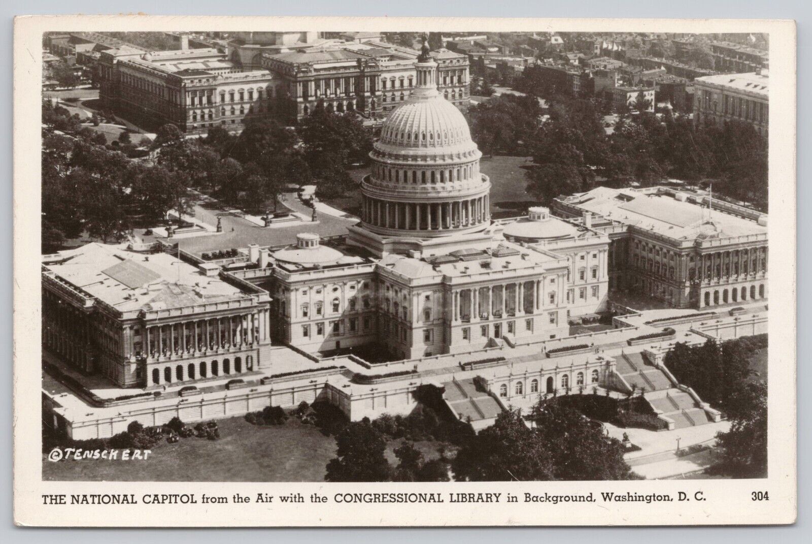 Washington DC, US Capitol Building Aerial View, Vintage RPPC Real Photo Postcard