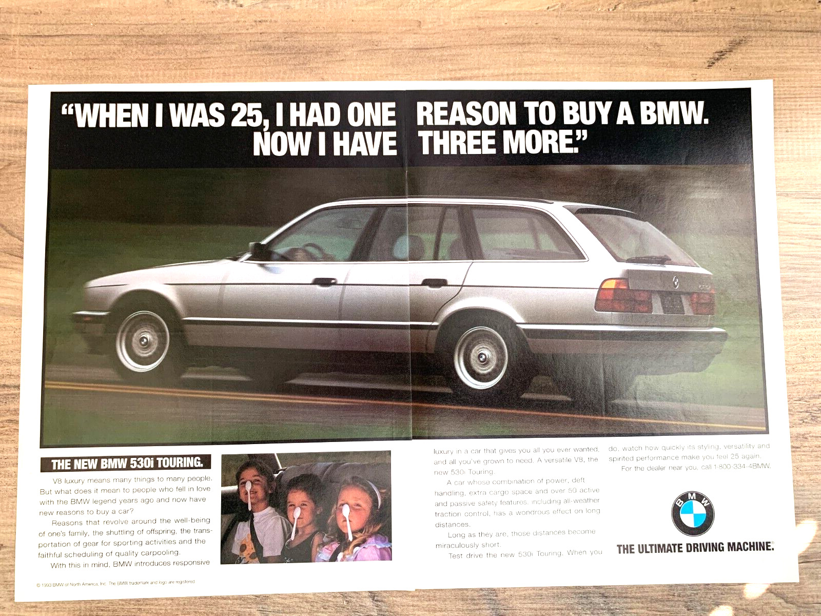 BMW 530i TOURING E34 1990s  FRAMEABLE ART ORIGINAL USA AMERICAN CAR PRESS ADVERT