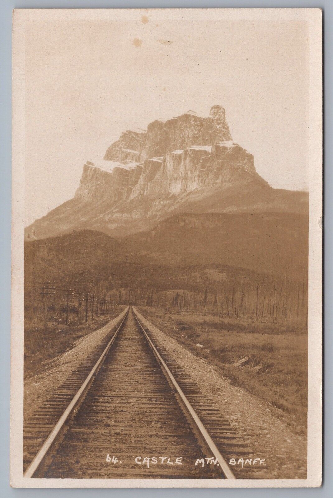 c 1905 Castle Mountain, Banff Alberta, Canada RPPC Real Photo Postcard Railroad